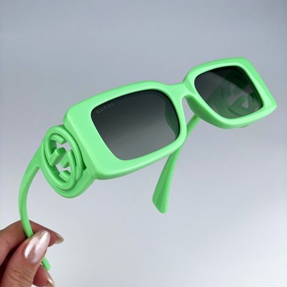 Gucci GG1325S 004 Sunglasses Green Gradient Rectangle Unisex - Picture 6 of 13